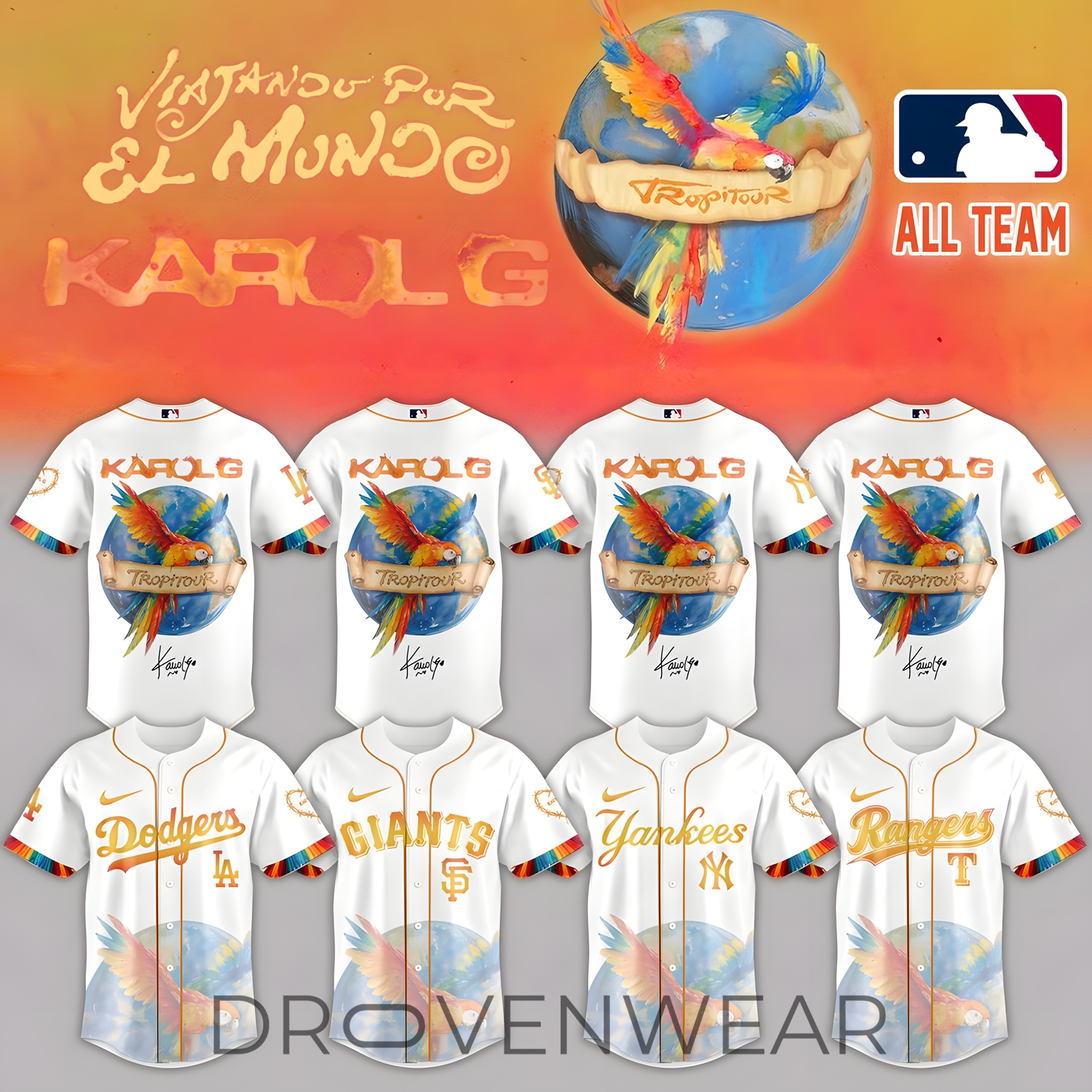 Karol G x Baseball - Nos Vamos de Tour White Jersey (All Team) Karol G x Baseball - Nos Vamos de Tour White Jersey (All Team)