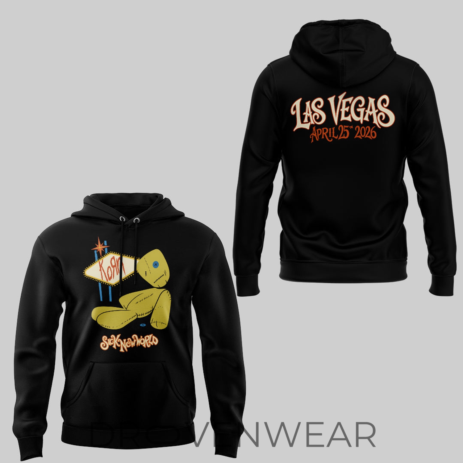 Korn X Sick New World 2026 Las Vegas Merch Tee On April 25 2026 Voodoo Doll Two Sided Hoodie Korn X Sick New World 2026 Las Vegas Merch Tee On April 25 2026 Voodoo Doll Two Sided Hoodie