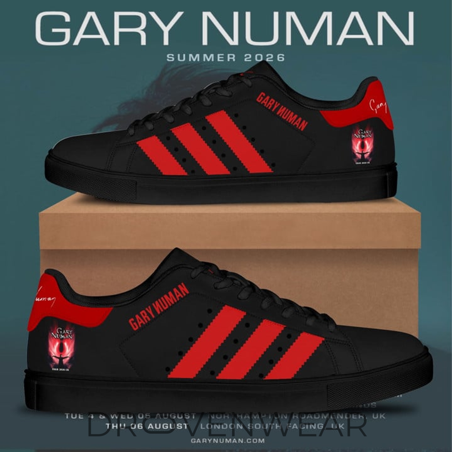 Limited Edition Gary Numan Tour UK 2026 Stan Smith Black Shoes Limited Edition Gary Numan Tour UK 2026 Stan Smith Black Shoes