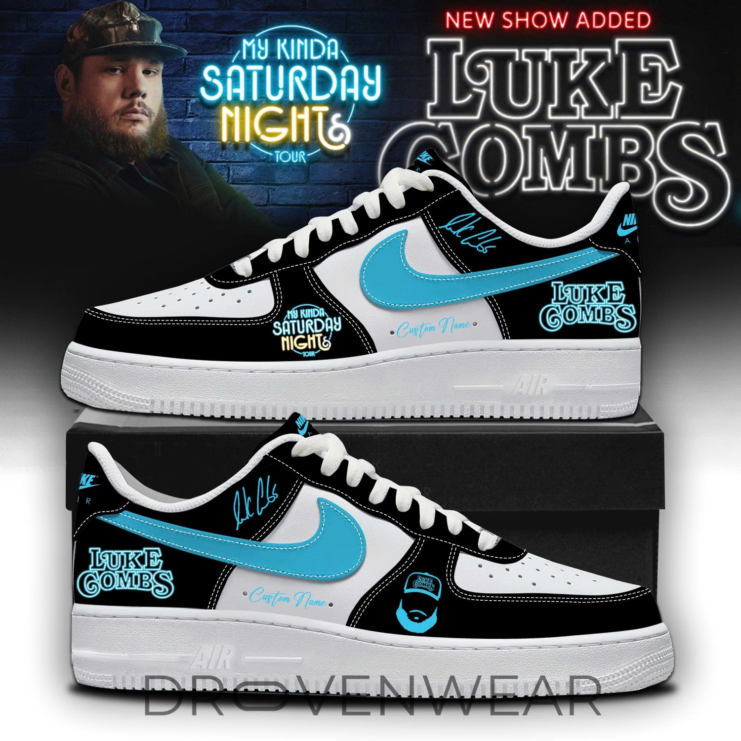 Luke Combs ”My Kinda Saturday Night Tour 2026” Limited Edition Black AF1 Sneakers Luke Combs ”My Kinda Saturday Night Tour 2026” Limited Edition Black AF1 Sneakers