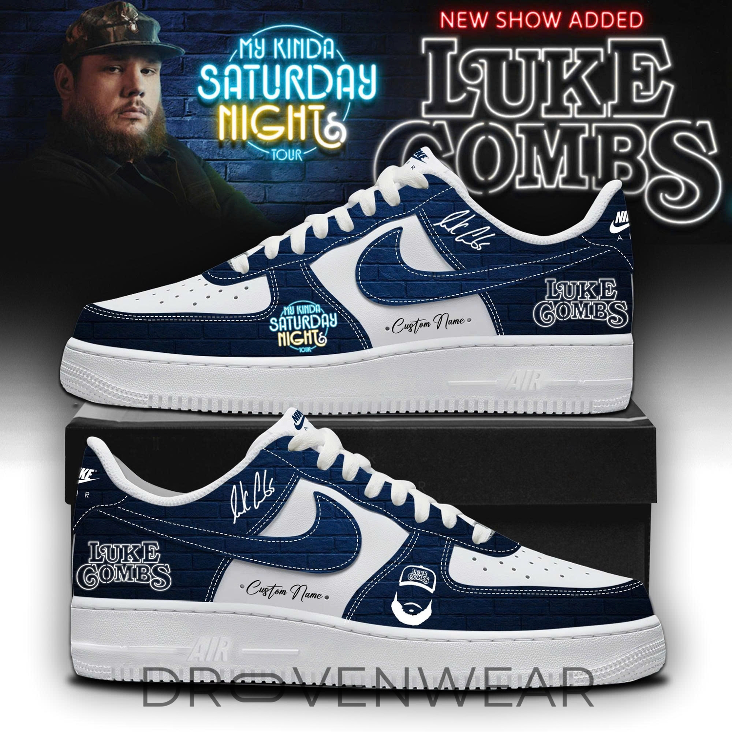 Luke Combs ”My Kinda Saturday Night Tour 2026” Limited Edition Blue AF1 Sneakers Luke Combs ”My Kinda Saturday Night Tour 2026” Limited Edition Blue AF1 Sneakers