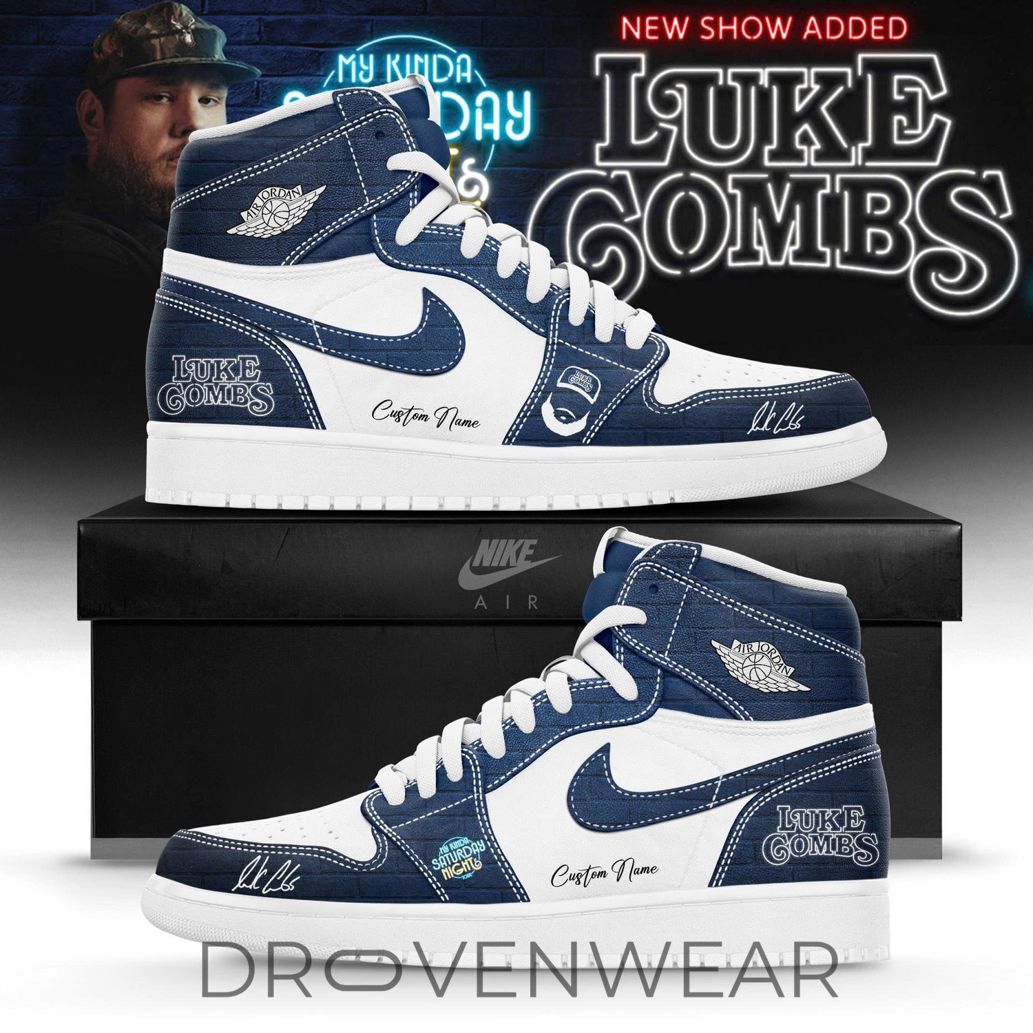 Luke Combs ”My Kinda Saturday Night Tour 2026” Limited Edition Blue AJ1 Sneaker Luke Combs ”My Kinda Saturday Night Tour 2026” Limited Edition Blue AJ1 Sneaker