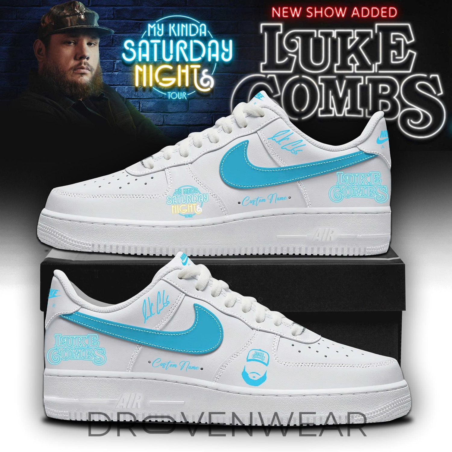 Luke Combs ”My Kinda Saturday Night Tour 2026” Limited Edition White AF1 Sneakers Luke Combs ”My Kinda Saturday Night Tour 2026” Limited Edition White AF1 Sneakers