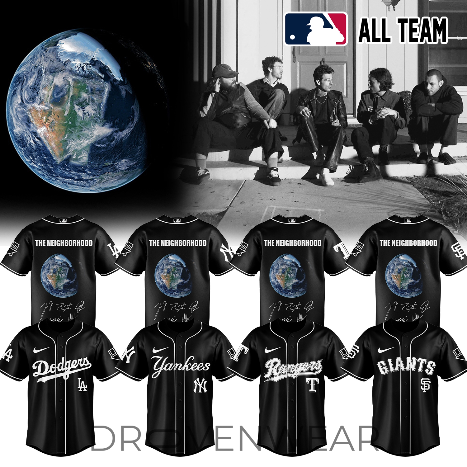 MLB All Teams The Neighbourhood World Tour Collector Style Black Jersey V3 MLB All Teams The Neighbourhood World Tour Collector Style Black Jersey V3