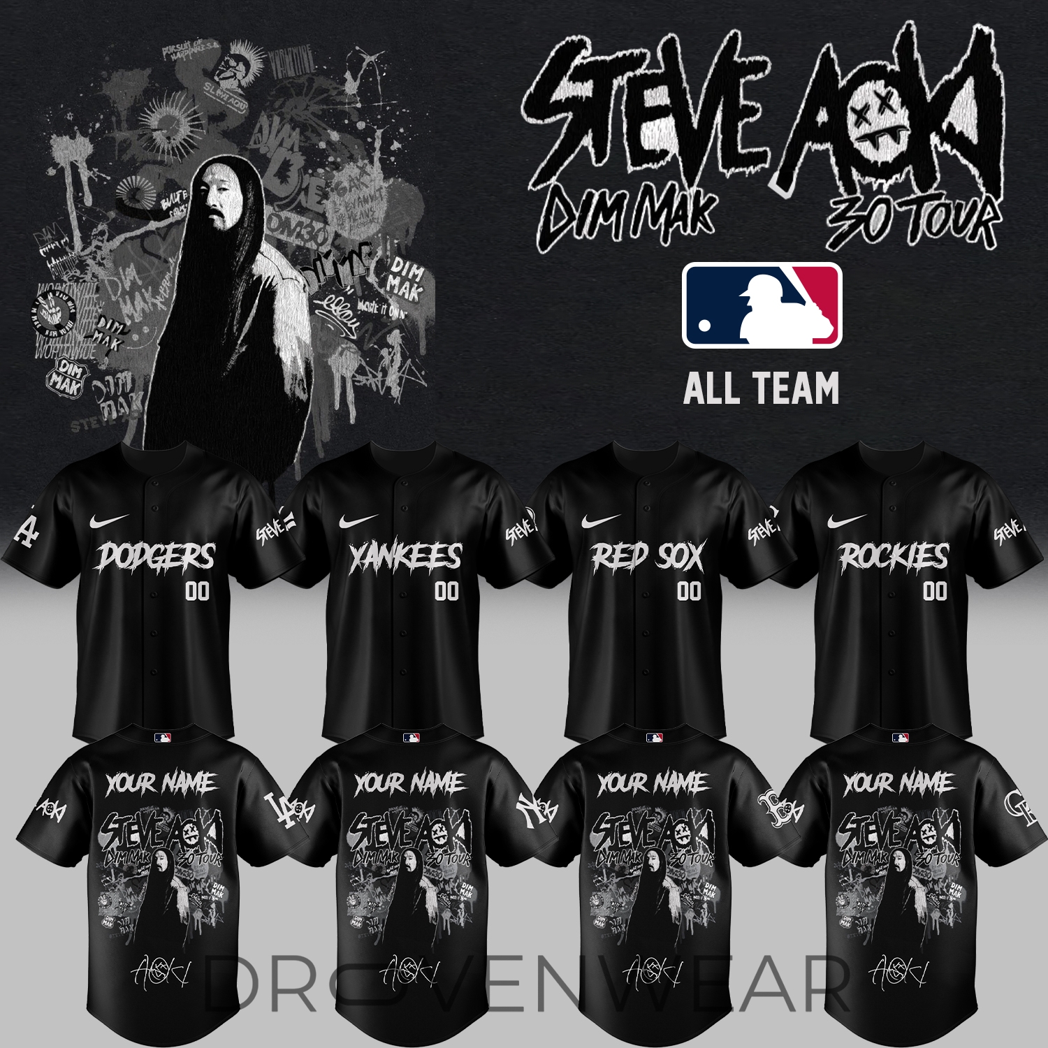 MLB All Teams x DJ Steve Aoki Dim Mak 30 Tour 2026 Custom Jersey MLB All Teams x DJ Steve Aoki Dim Mak 30 Tour 2026 Custom Jersey