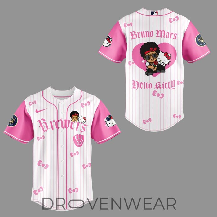 Milwaukee Brewers x BRUNO MARS x HELLO KITTY Pink Jersey | Jogger | Cap - Image 2