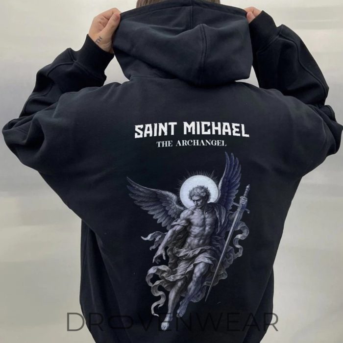 Saint Michael The Archangel Oversized Black Hoodie - Gothic Graphic Streetwear - Image 3