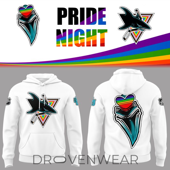 San Jose Sharks Pride Night Hoodie LGBTQ Rainbow Hockey Fan Pullover - Image 4