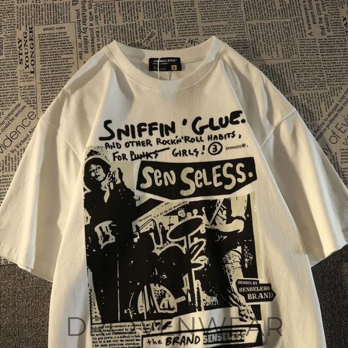 Senseless "Sniffin' Glue" Punk Rock Tee - Vintage Oversized Charcoal Graphic Streetwear T-Shirt - Image 2