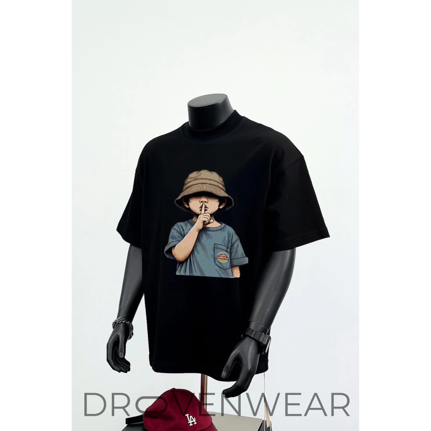 Silent Kid Bucket Hat Graphic Black T-Shirt Silent Kid Bucket Hat Graphic Black T-Shirt