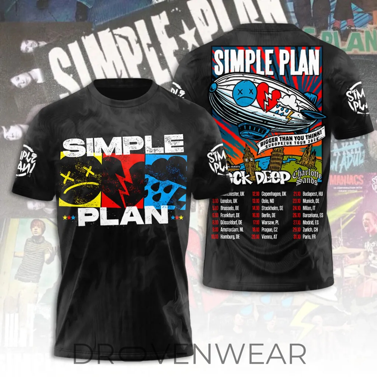 Simple Plan: Bigger Than You Think! Europe Tour 2026 3D Tshirt Simple Plan: Bigger Than You Think! Europe Tour 2026 3D Tshirt