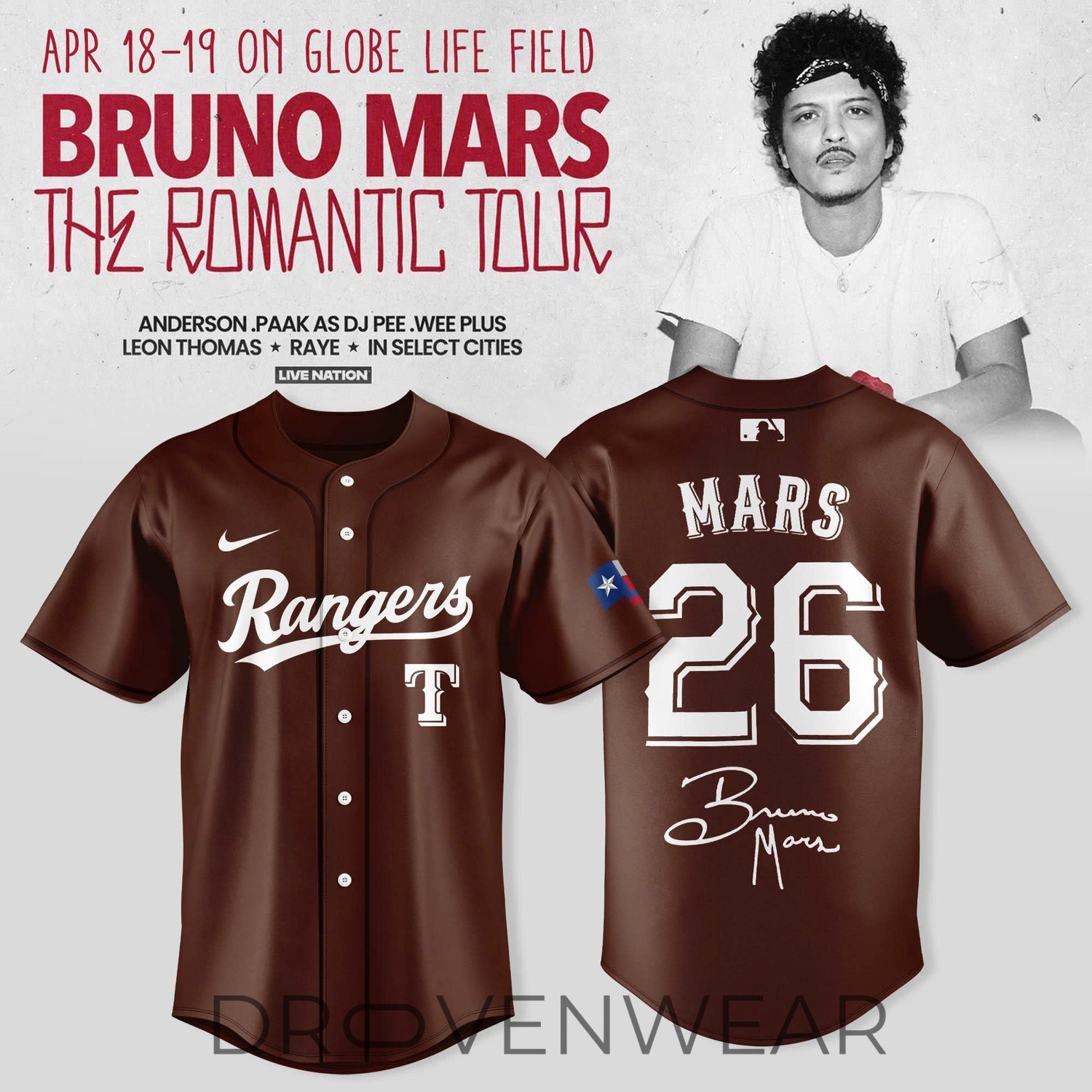 Texas Rangers “The Romantic” Limited Edition Jersey Tour Brown Texas Rangers “The Romantic” Limited Edition Jersey Tour Brown