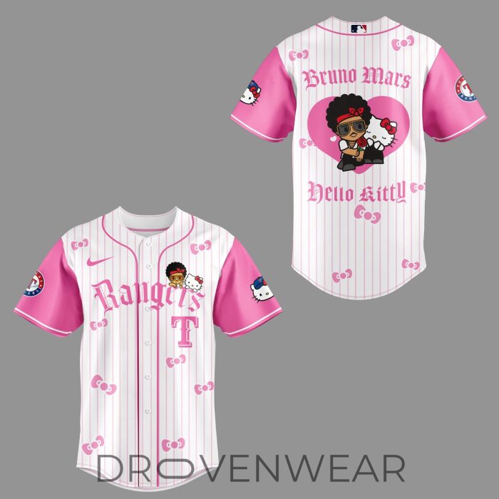 Texas Rangers x BRUNO MARS x HELLO KITTY Pink Jersey | Jogger | Cap - Image 2