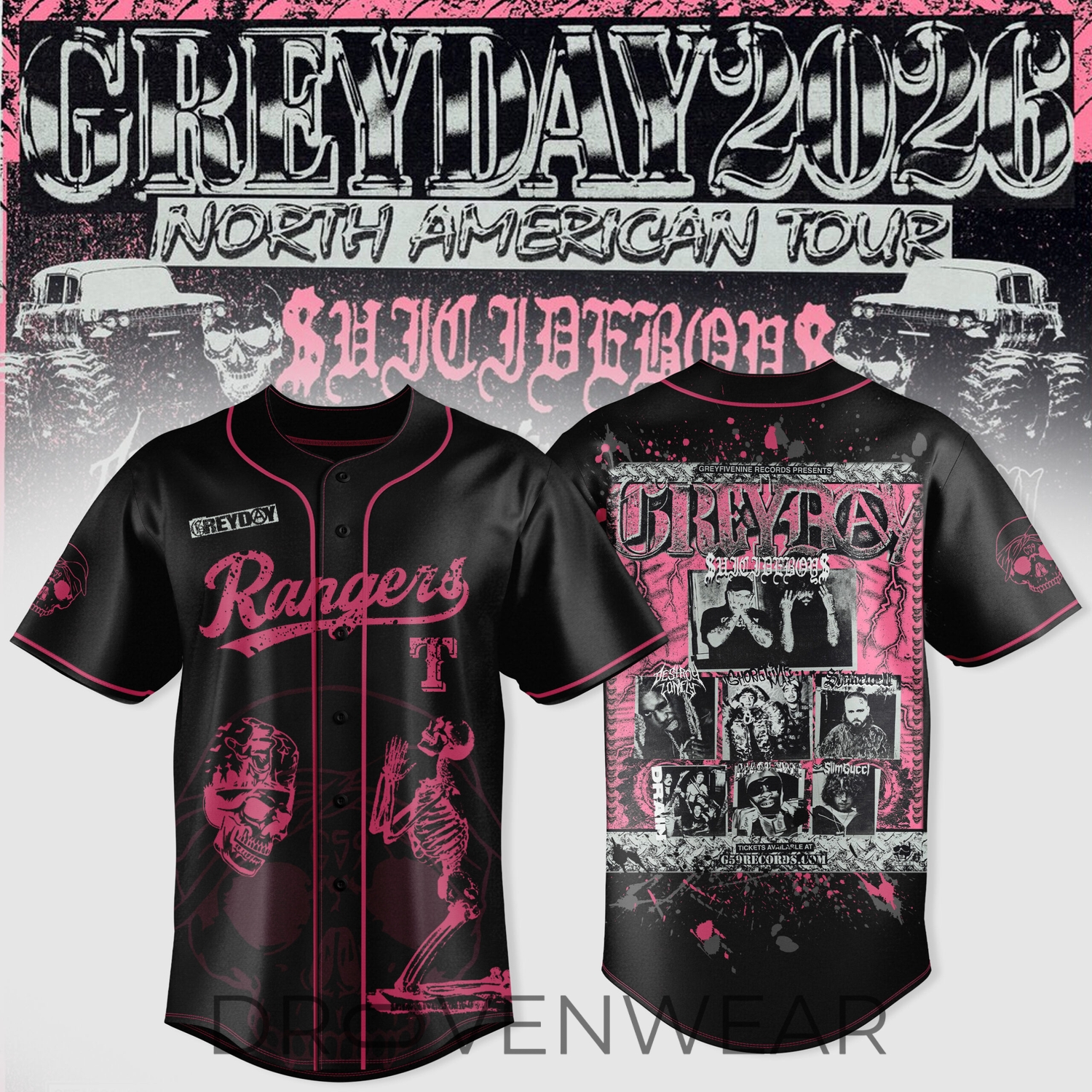 Texas Rangers x $uicideboy$ Greyday 2026 – North American Tour Black Jersey Texas Rangers x $uicideboy$ Greyday 2026 – North American Tour Black Jersey