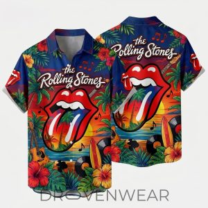 The Rolling Stones Tongue and Lips Hawaiian Shirt by Drovenwear.com
