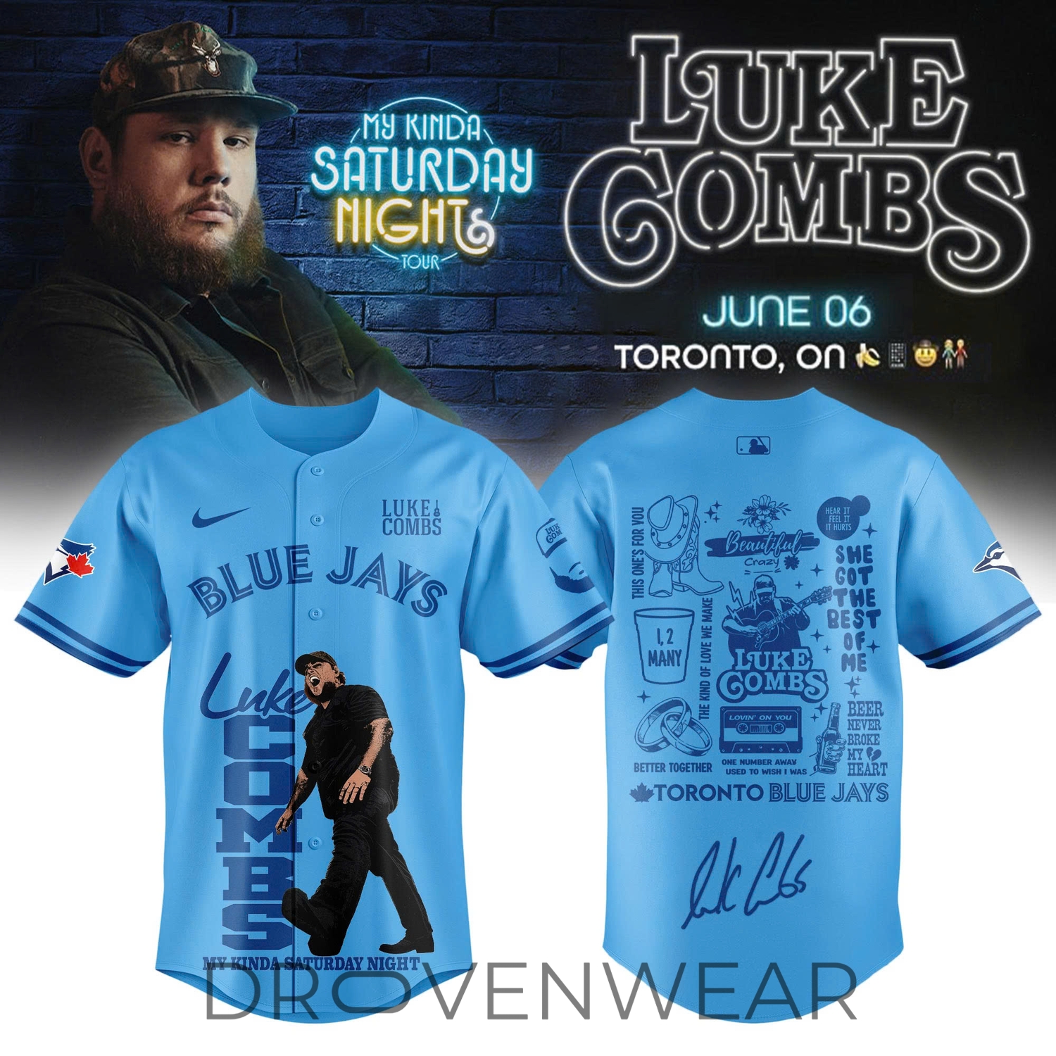 Toronto Blue Jays x Luke Combs My Kinda Saturday Night Tour 2026 Limited Edition Jersey Toronto Blue Jays x Luke Combs My Kinda Saturday Night Tour 2026 Limited Edition Jersey