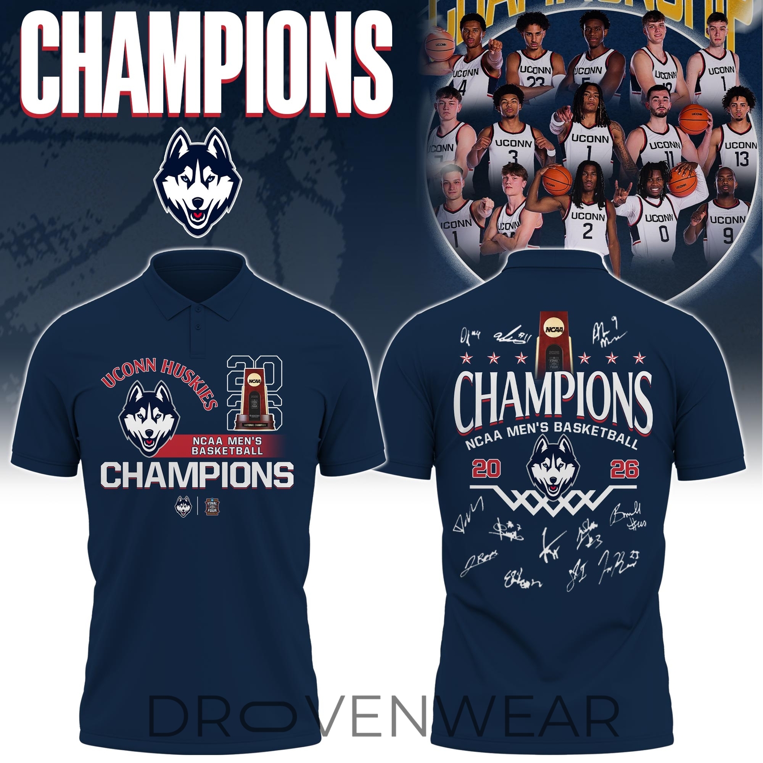 UConn 2026 NCAA Basketball Champions Special Edition Polo Shirt UConn 2026 NCAA Basketball Champions Special Edition Polo Shirt