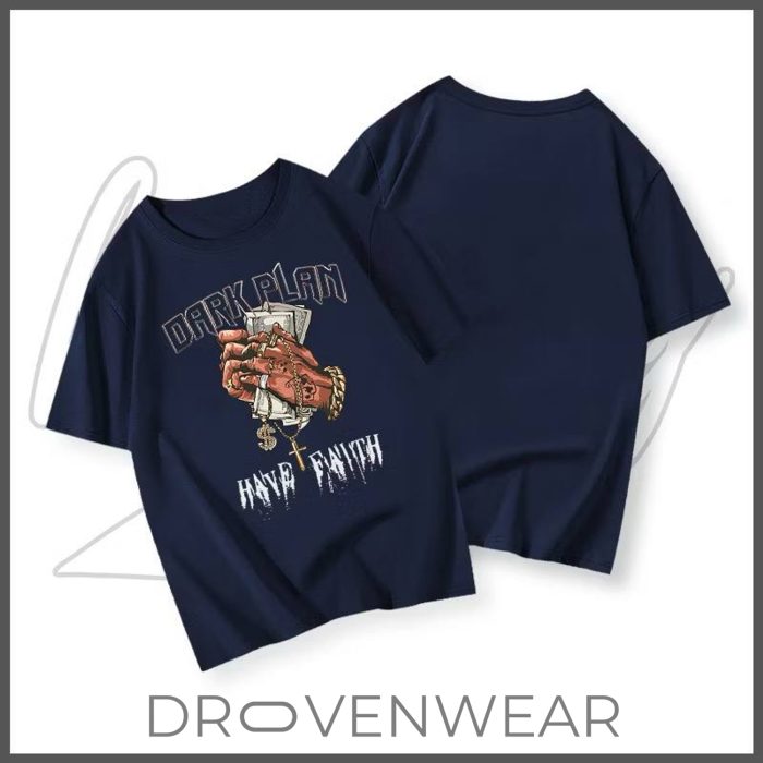 Urban Streetwear Graphic Tee - Dark Plan "Have Faith" Hand & Money Shirt - Image 3
