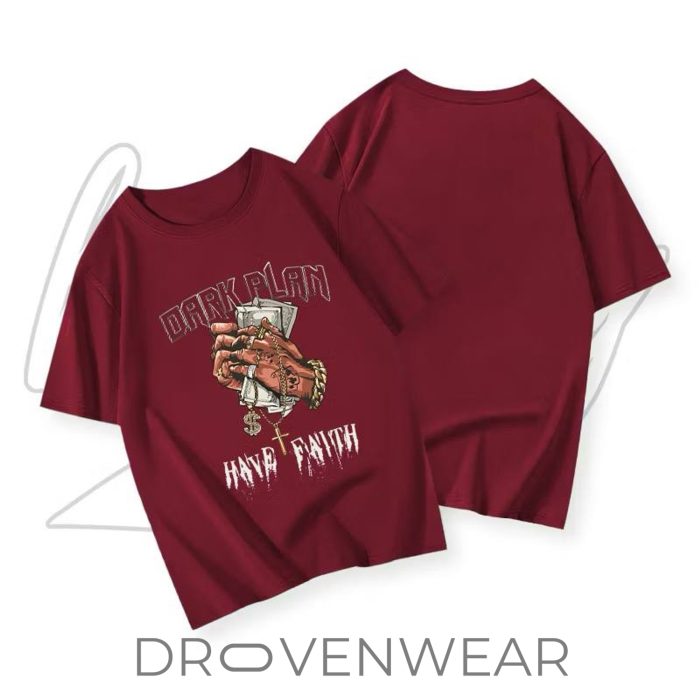 Urban Streetwear Graphic Tee - Dark Plan "Have Faith" Hand & Money Shirt - Image 4