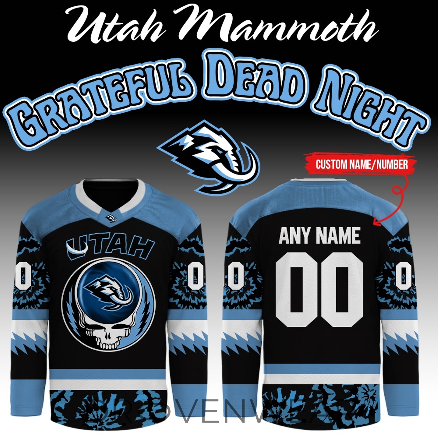 Utah Mammoth x Grateful Dead Night Limited Edition - 3D Hockey Jersey Utah Mammoth x Grateful Dead Night Limited Edition - 3D Hockey Jersey