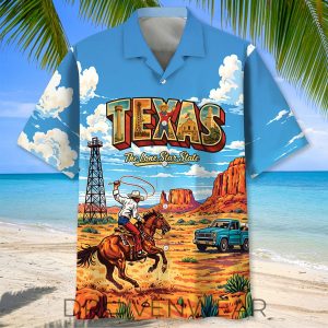 Vintage Texas Cowboy The Lone Star State Hawaiian Shirt by Drovenwear.com