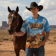 Vintage Texas Cowboy The Lone Star State Hawaiian Shirt - Image 6