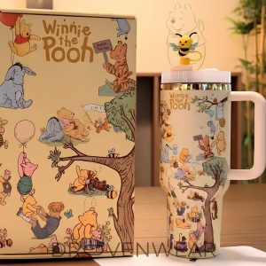 Winnie The Pooh Printed 40oz Tumbler With Handle And Straw by Drovenwear.com