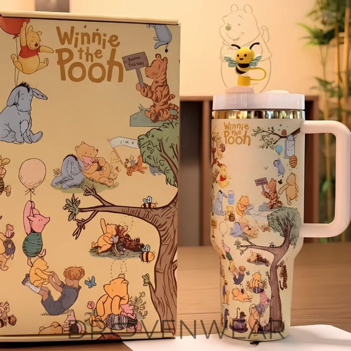 Winnie The Pooh Printed 40oz Tumbler With Handle And Straw - Image 2