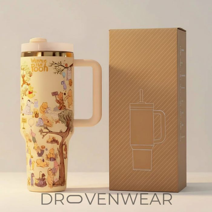 Winnie The Pooh Printed 40oz Tumbler With Handle And Straw - Image 3