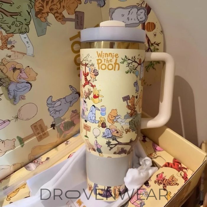 Winnie The Pooh Printed 40oz Tumbler With Handle And Straw - Image 6