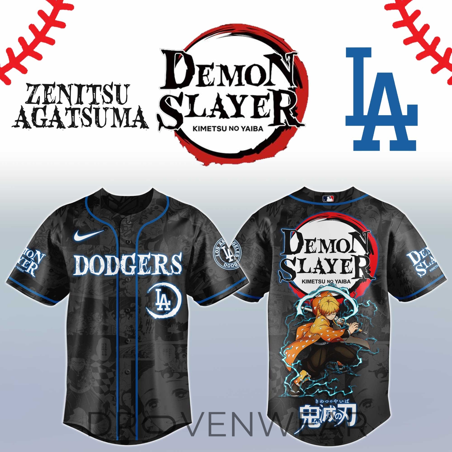 Zenitsu Agatsuma Demon Slayer Los Angeles Anime Baseball Jersey Zenitsu Agatsuma Demon Slayer Los Angeles Anime Baseball Jersey