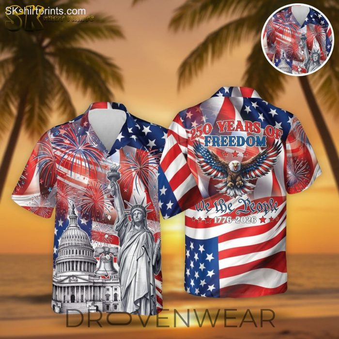 America 250th Freedom Celebration 2026 Eagle Hawaiian Button Shirt - Image 2