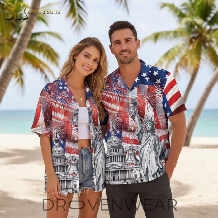 America 250th Freedom Celebration 2026 Eagle Hawaiian Button Shirt - Image 3