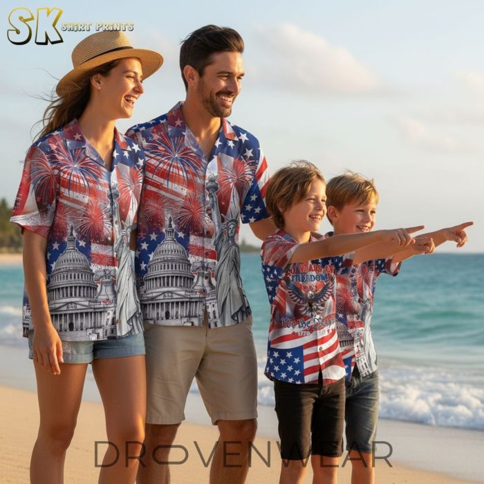 America 250th Freedom Celebration 2026 Eagle Hawaiian Button Shirt - Image 5