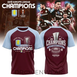 Aston Villa Europa League Winners 2026 Commemorative TShirt by Drovenwear.com