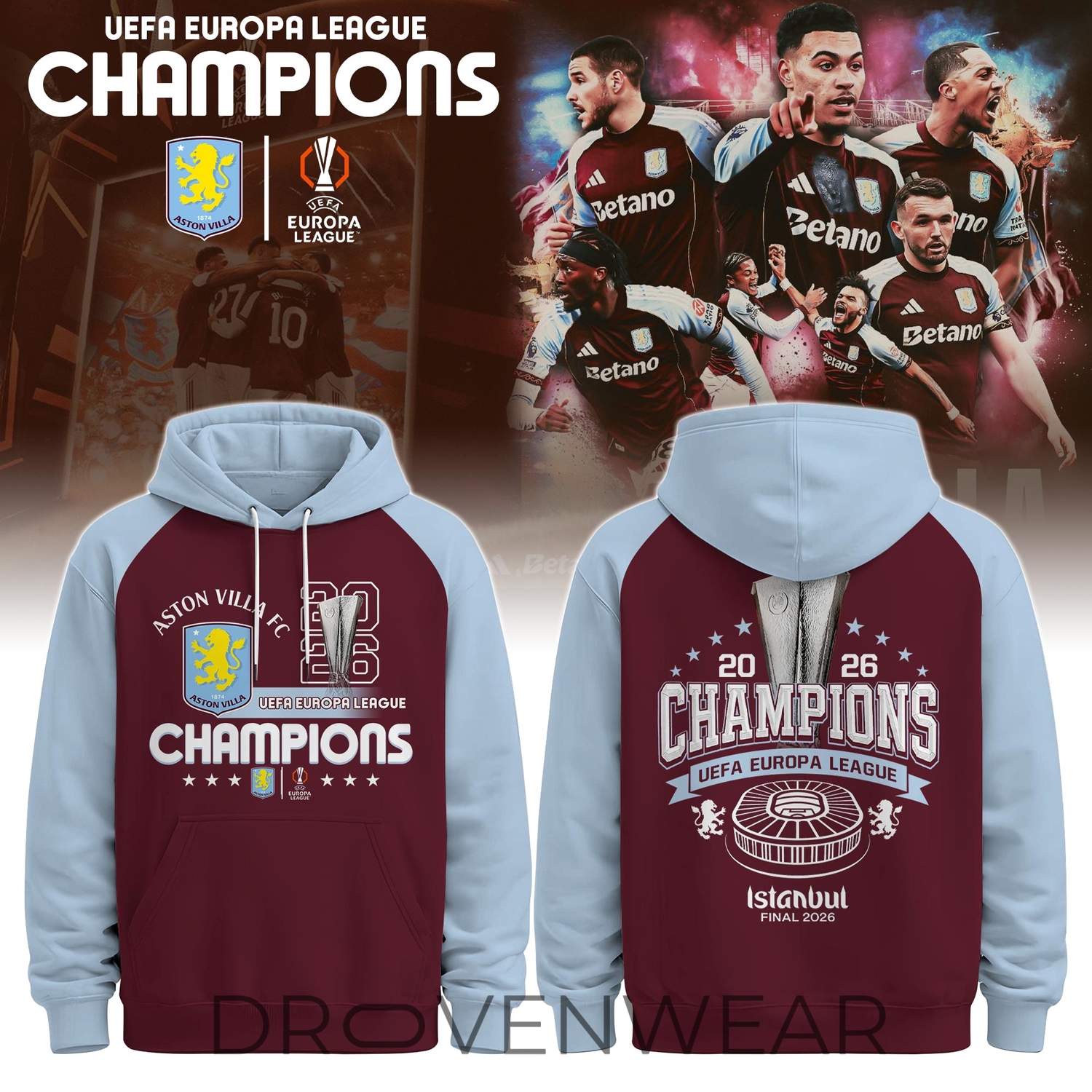 Aston Villa Europa League Winners 2026 Fan Hoodie Limited Drop Aston Villa Europa League Winners 2026 Fan Hoodie Limited Drop