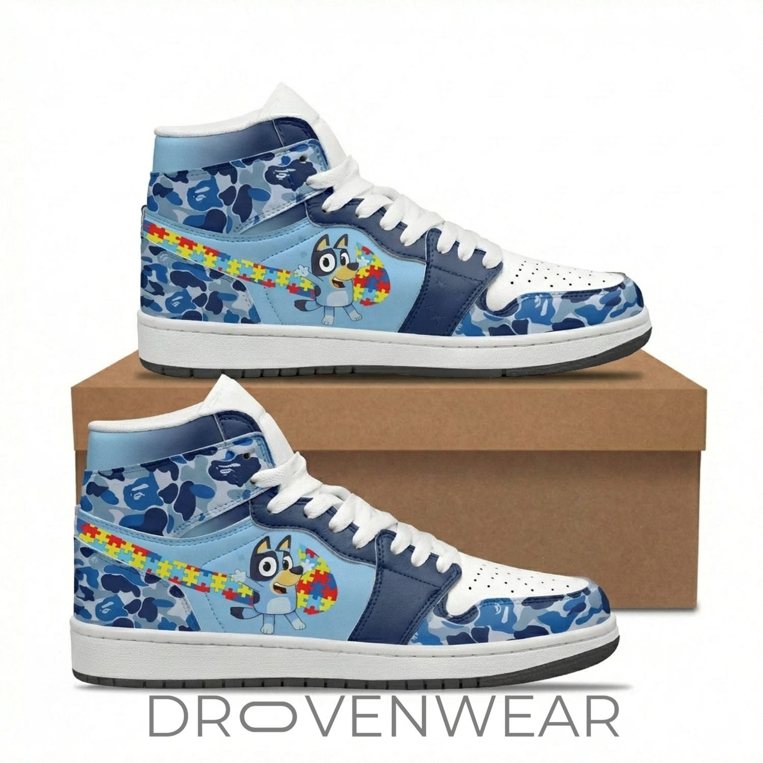 Autism Awareness Bluey High Top AJD Sneakers Autism Awareness Bluey High Top AJD Sneakers