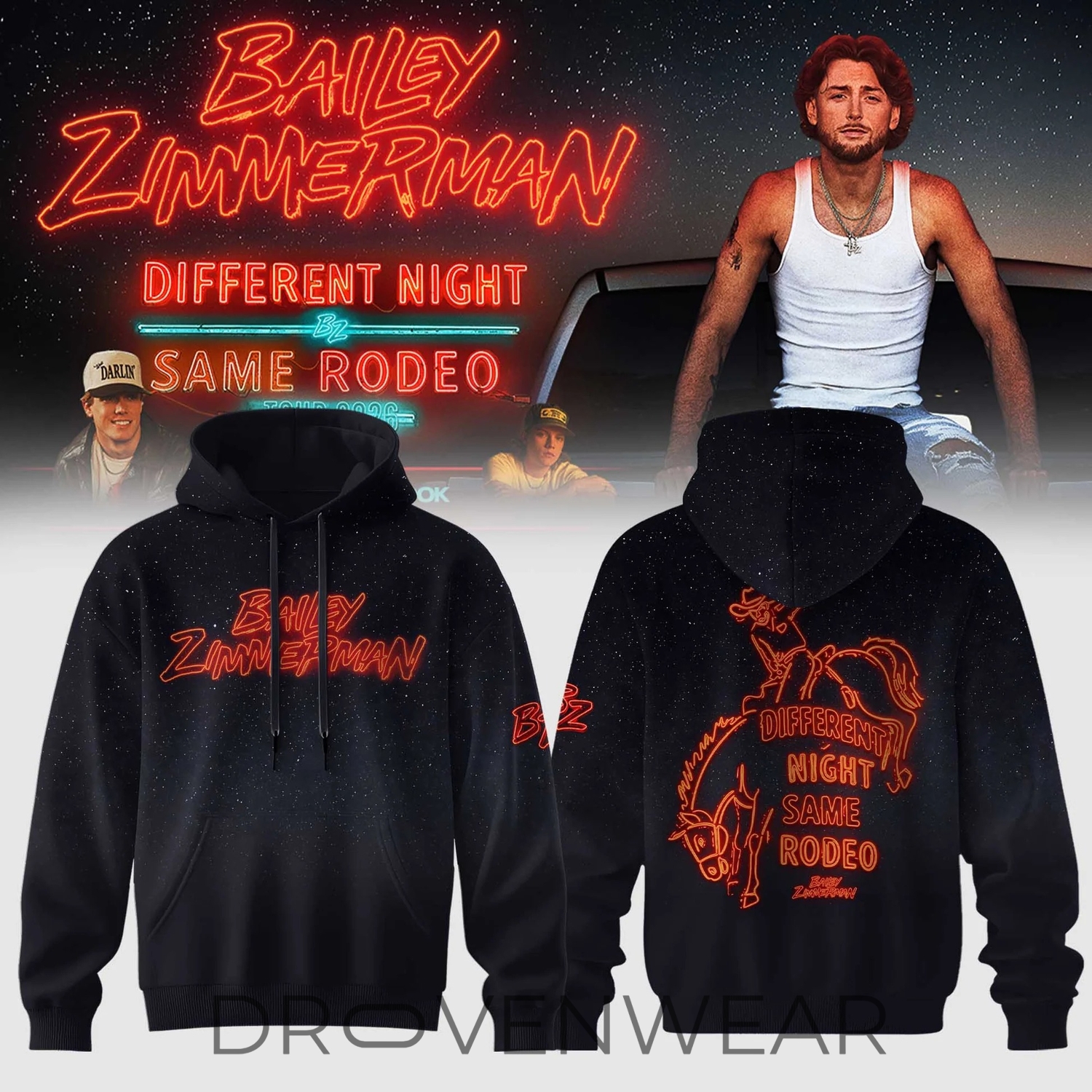 Bailey Zimmerman Different Night Same Rodeo 2026 Tour Hoodie Bailey Zimmerman Different Night Same Rodeo 2026 Tour Hoodie