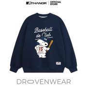"Baseball de Club" Snoopy Graphic Sweatshirt - Cute Athletic Oversized Navy Blue Pullover