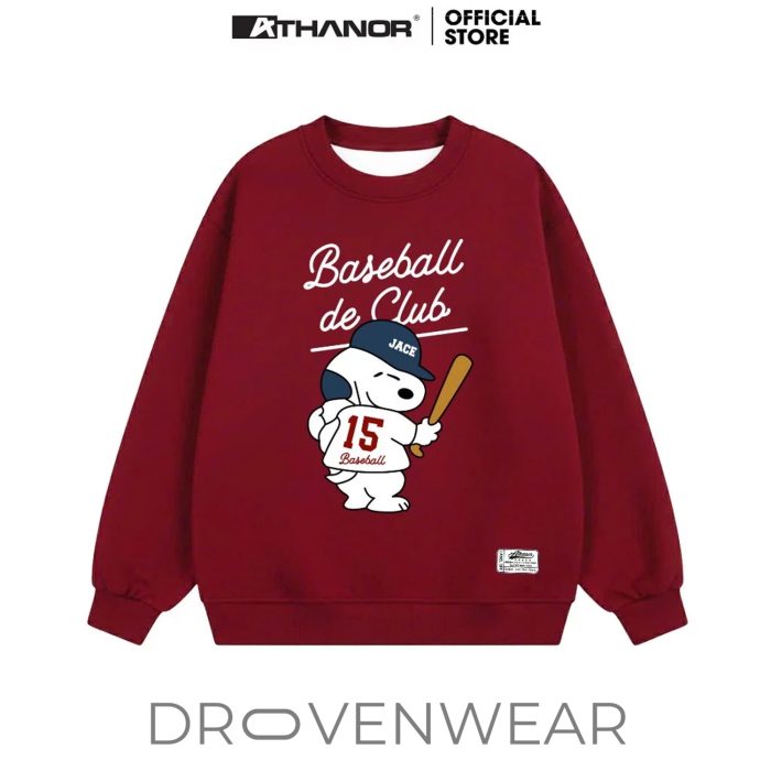 "Baseball de Club" Snoopy Graphic Sweatshirt - Cute Athletic Oversized Navy Blue Pullover - Image 2