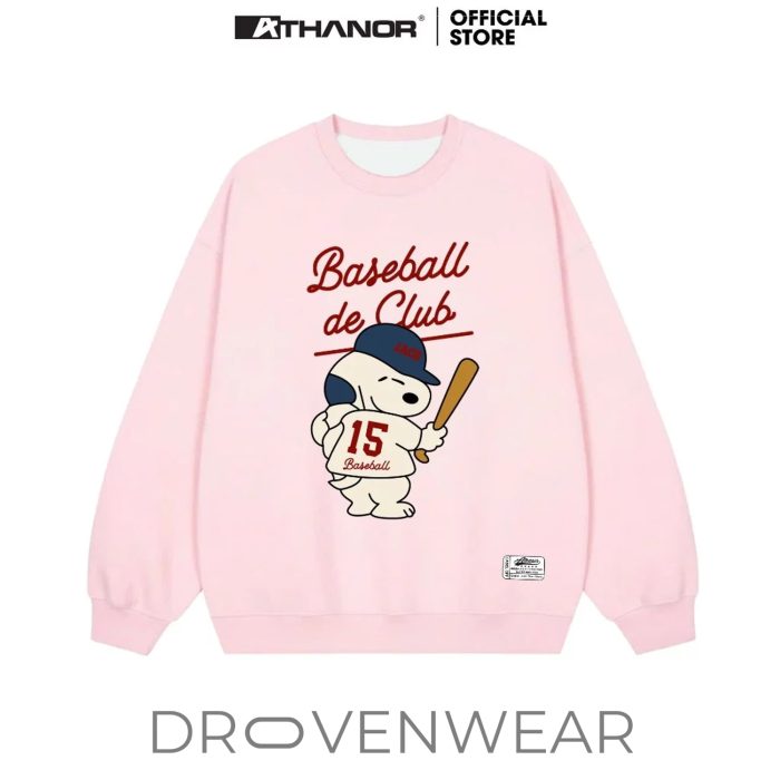 "Baseball de Club" Snoopy Graphic Sweatshirt - Cute Athletic Oversized Navy Blue Pullover - Image 4