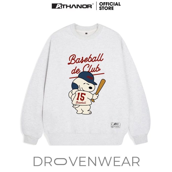 "Baseball de Club" Snoopy Graphic Sweatshirt - Cute Athletic Oversized Navy Blue Pullover - Image 5