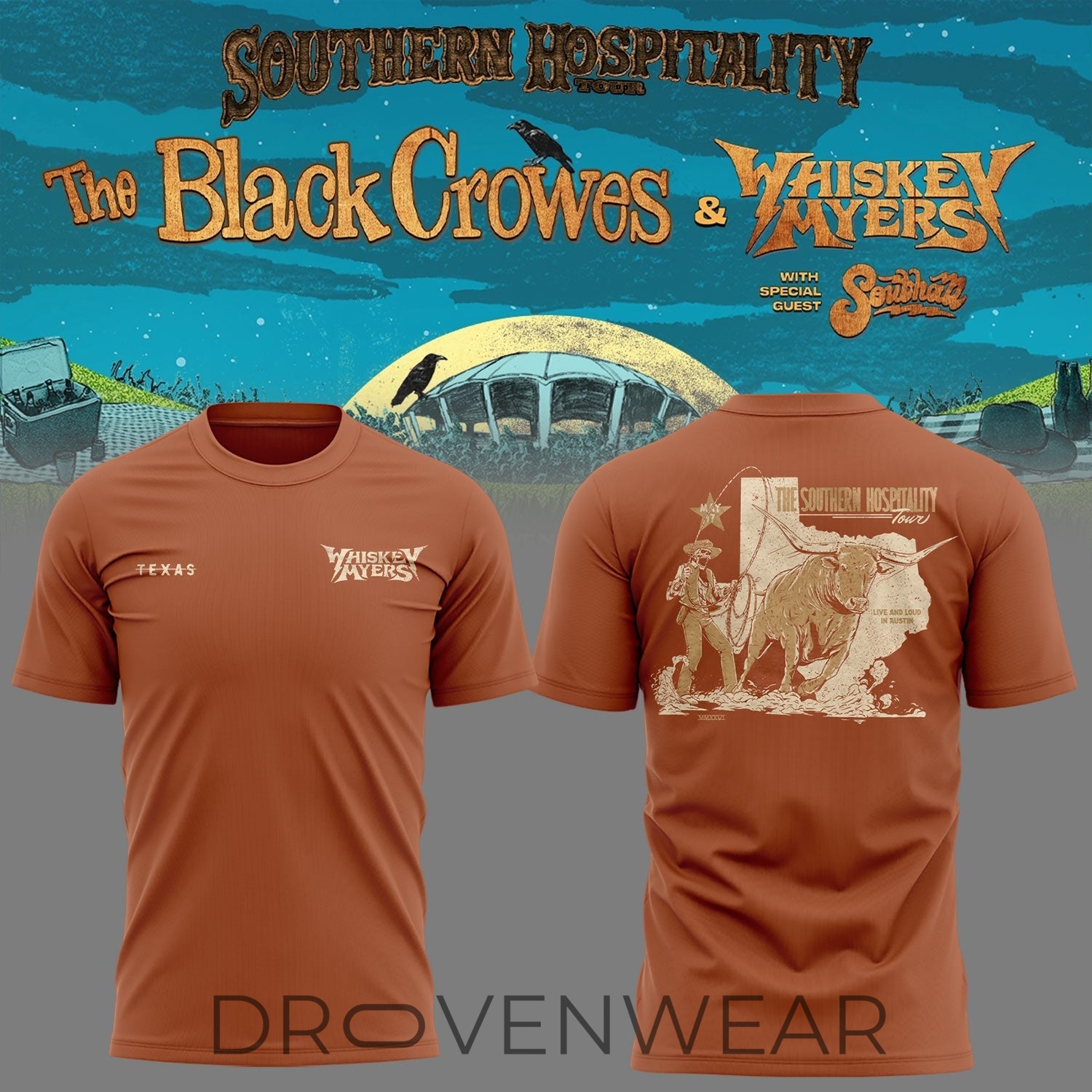 Black Crowes Whiskey Myers Southern Hospitality Tour 2026 Graphic Tee 2 Black Crowes Whiskey Myers Southern Hospitality Tour 2026 Graphic Tee 2