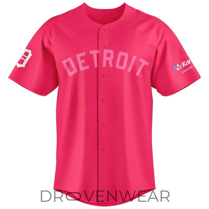 Detroit Tigers Pink Ribbon Strike Out Cancer Awareness Game Jersey - Image 2