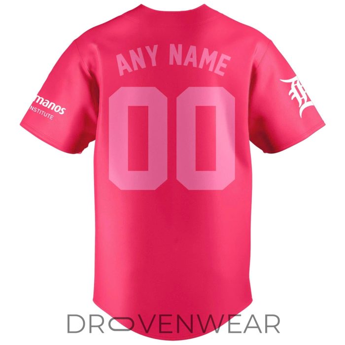 Detroit Tigers Pink Ribbon Strike Out Cancer Awareness Game Jersey - Image 3