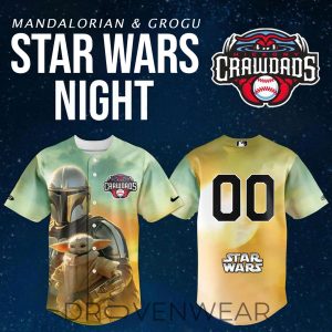 Hickory Crawdads Star Wars Night Grogu Custom Baseball Jersey by Drovenwear.com