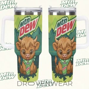 Highland Cow Mountain Dew Inspired 40oz Travel Tumbler by Drovenwear.com