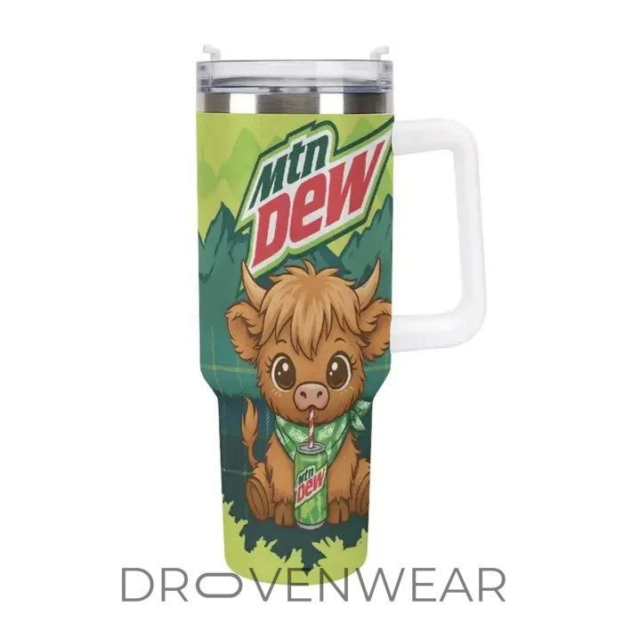 Highland Cow & Mountain Dew Inspired 40oz Travel Tumbler - Image 3