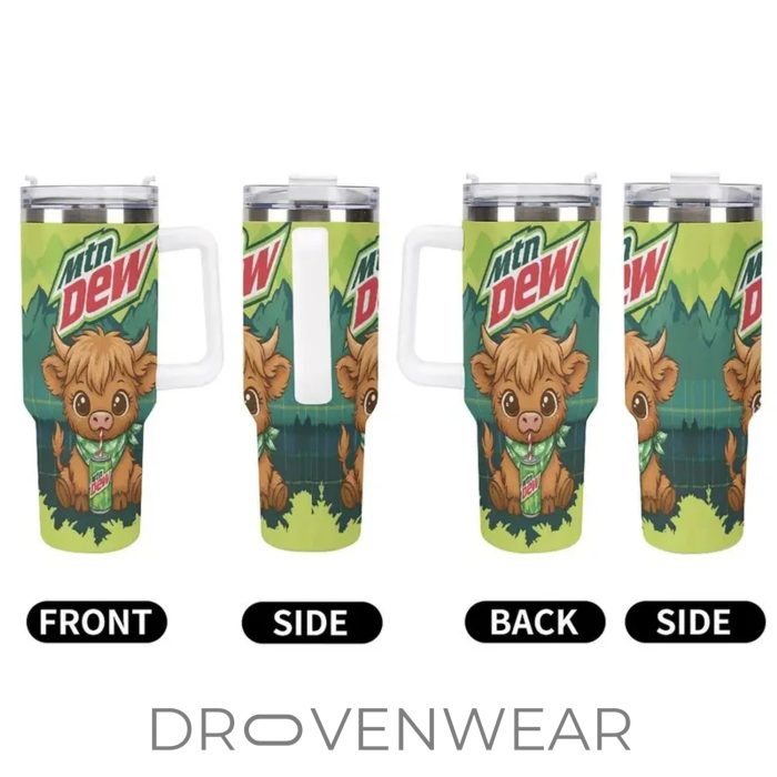 Highland Cow & Mountain Dew Inspired 40oz Travel Tumbler - Image 4