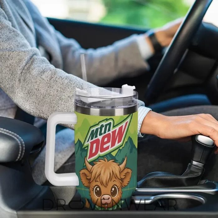Highland Cow & Mountain Dew Inspired 40oz Travel Tumbler - Image 5